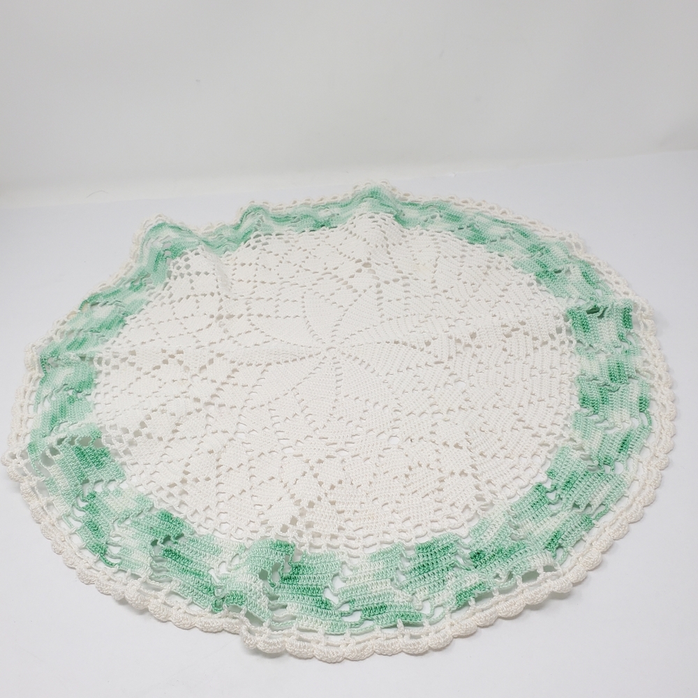 Vintage Large round green and white croqueted dollie 19" Across